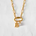 14K gold plated stainless steel paperclip necklace with initial B and crystal pendant - Letter B / Gold