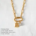 14K gold plated stainless steel paperclip necklace with initial B and crystal pendant - Letter B / Gold