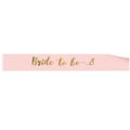 Pink satin sash featuring golden Bride to be text and diamond ring icon for bachelorette party - Champagne Gold Letter Bride to Be