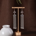 Silver bohemian tassel earrings with red gemstone beads and vintage hollow fan design - Ruby Fan Shape Tassel Style (E5461-2)