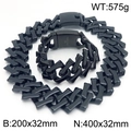 Ensemble collier et bracelet cubain lourd 32mm en acier inoxydable 316L noir - Ensemble Noir Poli (KS221720-KJX)