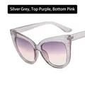 Cat eye glasses frame with silver glitter finish and purple pink gradient lenses - Silver Gray / Purple-Pink Gradient