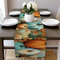 Autumn harvest pumpkin table runner on dark wood table for Thanksgiving party decor - 33cm*90cm