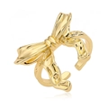 Polished 18K gold plated bow-shaped geometric open ring with textured metal finish - Adjustable Open / Gold (14322)