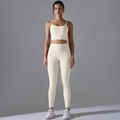 Set yoga da donna color crema con leggings a vita alta e reggiseno sportivo sottile - S / Avorio Chiaro