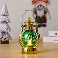 Details einer Vintage-Weihnachtslaterne mit goldenem Finish und leuchtenden LED-Mustern - Goldenes Rentier