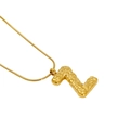 Golden puffy letter Z pendant on elegant snake chain with quilted texture detailing - Letter Z