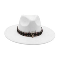 Cappello fedora bianco a tesa larga con fascia bohémien colorata e teschio di toro vintage - Ornamento Testa di Toro Colorata / Bianco
