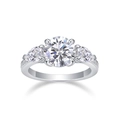 Close-up of three-stone S925 sterling silver ring with brilliant moissanite stones - R13150-8.0/2 Carats/8.0mm-gra/black Card / US Size 7 / Circumference 54.3mm