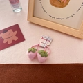 Detail of pink strawberry fabric hair ties with high elastic bands on display card - Light Pink