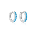 Orecchini a cerchio in argento 925 con vivaci pietre di zircone rotonde blu - Argento 925 / Platino Con Turchese Blu