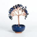 Lapis lazuli crystal money tree with copper wire trunk in a blue ceramic bowl base - Lapis Lazuli