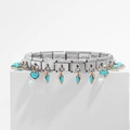 Italian style stainless steel link bracelet with rose gold rimmed cyan heart charms - Heart Pendant Lake Blue (18 Links)