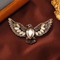 Vintage bronze eagle brooch with champagne crystal and white opals on brown silk - Spread Wing Eagle (Bronze Base) / Champagne