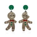 Boucles d'oreilles de Noël en acrylique bonhomme de pain d'épices avec paillettes dorées et nœud - Bonhomme de Pain d'Épices Mordillé Avec Nœud Style C