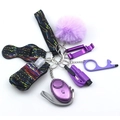 Kit porte-clés de défense violet en néoprène avec étui à rouge à lèvres et pompon - Abstrait Violet (Style 5)