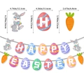 Colorful Happy Easter banner with cartoon rabbit, eggs and carrot paper garlands - Easter Banner