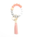 Silicone bead keychain wristlet with marble texture beads and pink leather tassel detail - 11 Peach