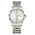 Waterproof men's quartz watch with two-tone gold strap and white dial with diamonds - GD310 White Dial