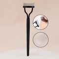 Curved stainless steel eyelash comb with black handle and transparent protective cover - Steel Tooth Eyelash Comb with Cap Style / Black