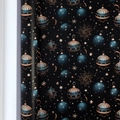 Christmas wrapping paper roll in black with teal and bronze festive ornaments - Black Bell