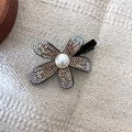 Molla per capelli a girasole in stile francese con strass colorati e perla bianca su clip nera - D-5264-2 Forcina per capelli