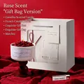 Red camellia scented candle set with ceramic tray and gift bag on red fabric - Rose [Gift Box + Bag]
