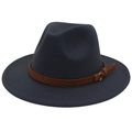 Retro dark grey wool felt fedora hat featuring a brown leather belt with a gold buckle - Dark Gray