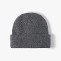 Deep grey ribbed knit wool beanie with folded cuff for winter outdoor warmth - Adjustable / Knitted Cuffed Style (24B064) / Dark Gray
