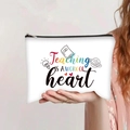 Detail of canvas makeup bag featuring Teaching is a work of heart print and black zipper - Teaching is a Work of Heart Style (jiayingpbb0125)