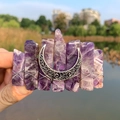 Handcrafted purple amethyst moon hair clip with bohemian silver wire wrap detail - Amethyst + Moon