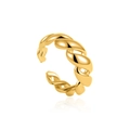 Adjustable 18K gold-plated chunky twist rope open ring with a high-polish finish - Twist Open Gold (T318)