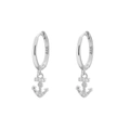 S925 sterling silver hoop earrings featuring a polished anchor charm for women - Anchor Style (A) / White Gold