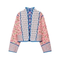 Veste matelassée courte pour femme avec patchwork floral coloré et motifs rayés - S / Impression
