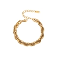 Gepolijste gouden grove roestvrijstalen schakelarmband met verstelbare karabijnsluiting - Dubbele Ring Gedraaide Verweven Stijl (4#) / Goud