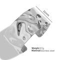 Adjustable wide stainless steel cuff bracelet with 32mm hammered texture in silver finish - SZ19-Silver/32mm