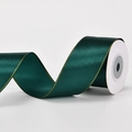 Forest green satin ribbon with gold stitched edges for festive Christmas gift wrapping - Green Satin Ribbon with Gold Edges (9m)