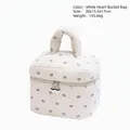 White corduroy heart pattern cosmetic bag with top handle and silver heart zippers - Barrel Bag / White