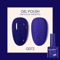 Sparkling dark blue gel polish G072 in 7.5ml bottle with two matching color nail swatches - Deep Blue Glitter (072)