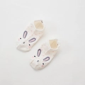 Cute white low cut boat socks featuring pink polka dots and rabbit face patterns - White Rabbit