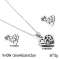 Silver hollow heart jewelry set with tree pattern and dimensions for Mother's Day - Silver Hollow Leaf Style (KS132880-KFC)