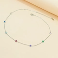 Silver stainless steel bracelet with eight round colorful gemstones and lobster clasp - Colorful Zirconia Necklace / Silver