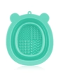 Mint green bear-shaped silicone makeup brush cleaning bowl with textured scrubbing surface - Green