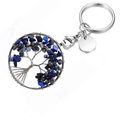 Lapis lazuli tree of life keychain with silver wire wrap and dark blue crystal stones - Lapis Lazuli Round
