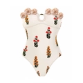 Costume da bagno intero bianco panna con stampa floreale e rose in tessuto 3D - S / Costume Intero Bianco
