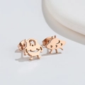Asymmetric cartoon spaceship and Mike Wazowski alien earrings in rose gold finish - One-Eyed Monster / Rose Gold