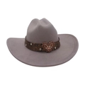 Gray felt cowboy hat with brown leather band and sparkling rhinestone heart buckle - Gray