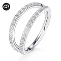 G23 titanium double hoop clicker ring with sparkling round crystals in a frontal view - 1.2*7mm / Double Row Zirconia Silver