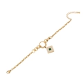 Gold stainless steel bracelet with green square gemstone and white pavé crystal border - 2# Bracelet / Gold