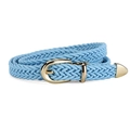 Women's woven skinny belt in candy blue with gold pin buckle for dress styling - Sky Blue